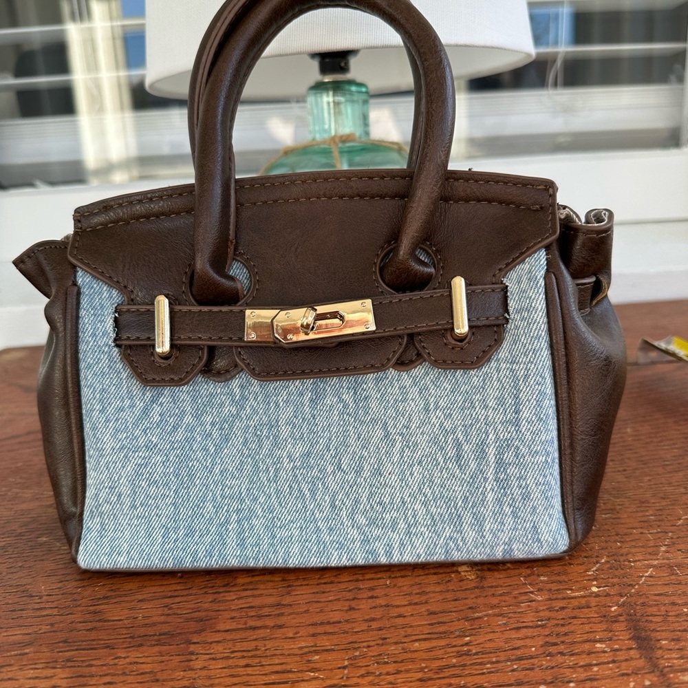 Brown and Blue Denim Women's Handbag
